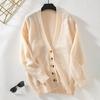 Vintage Solid Color V-Neck Cardigan Long Sleeve Loose Knitwear Sweater for Autumn Winter Warm Top