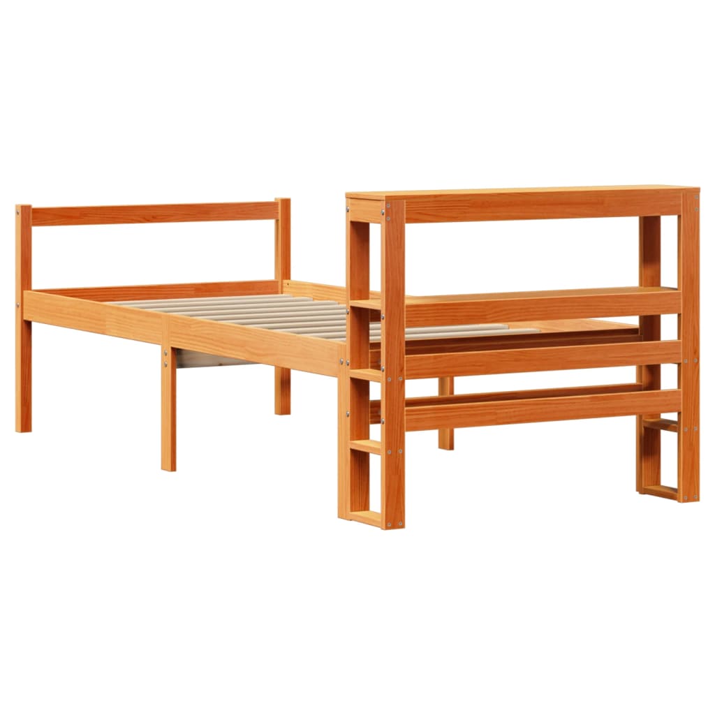 Bed Frame with Headboard Without Mattress Wax Brown 75 x 190 cm