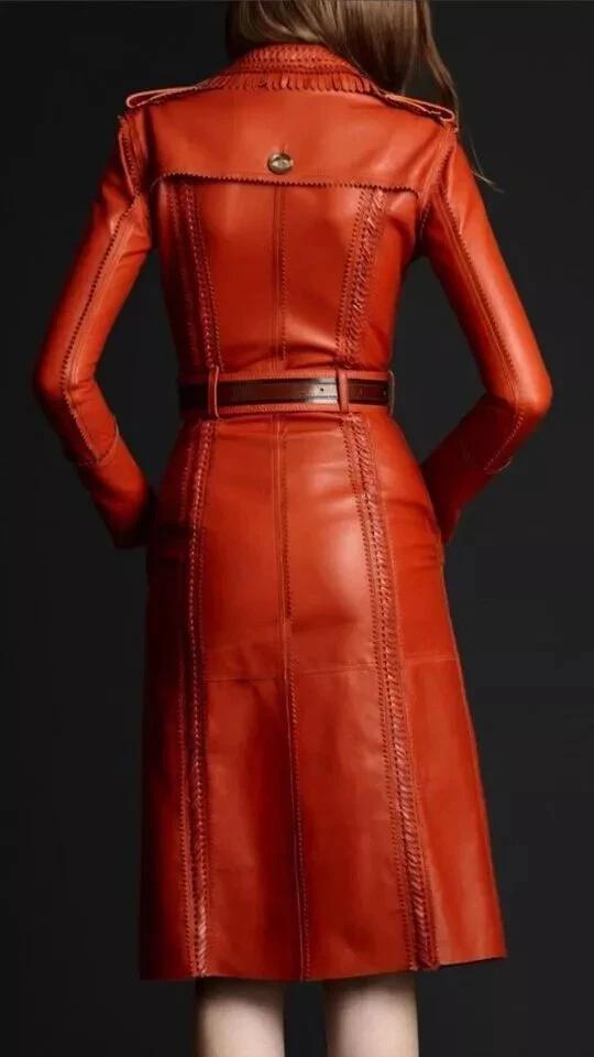 Overcoat Formal Design Women's Leather Trench Coat Genuine Lambskin Stylish Long