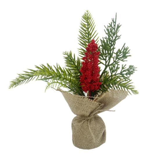 Mini-Weihnachtsbaum mit Beeren, kleiner Tisch-Weihnachtsbaum, künstlicher Blumenstrauß, Weihnachtsdekoration
