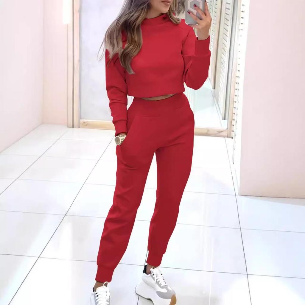 2024 Autumn/Winter Women's Slim Fit High Neck Long Sleeve Casual Set for Europe and America
