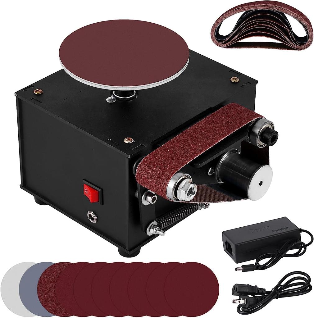 MXBAOHENG Mini Electric Belt Desktop Grinding Rpm Variable Includes 20 Abrasive Mini Disc Dual DIY Blade Polishing Sander, Sander, 4000-8000 Speed,