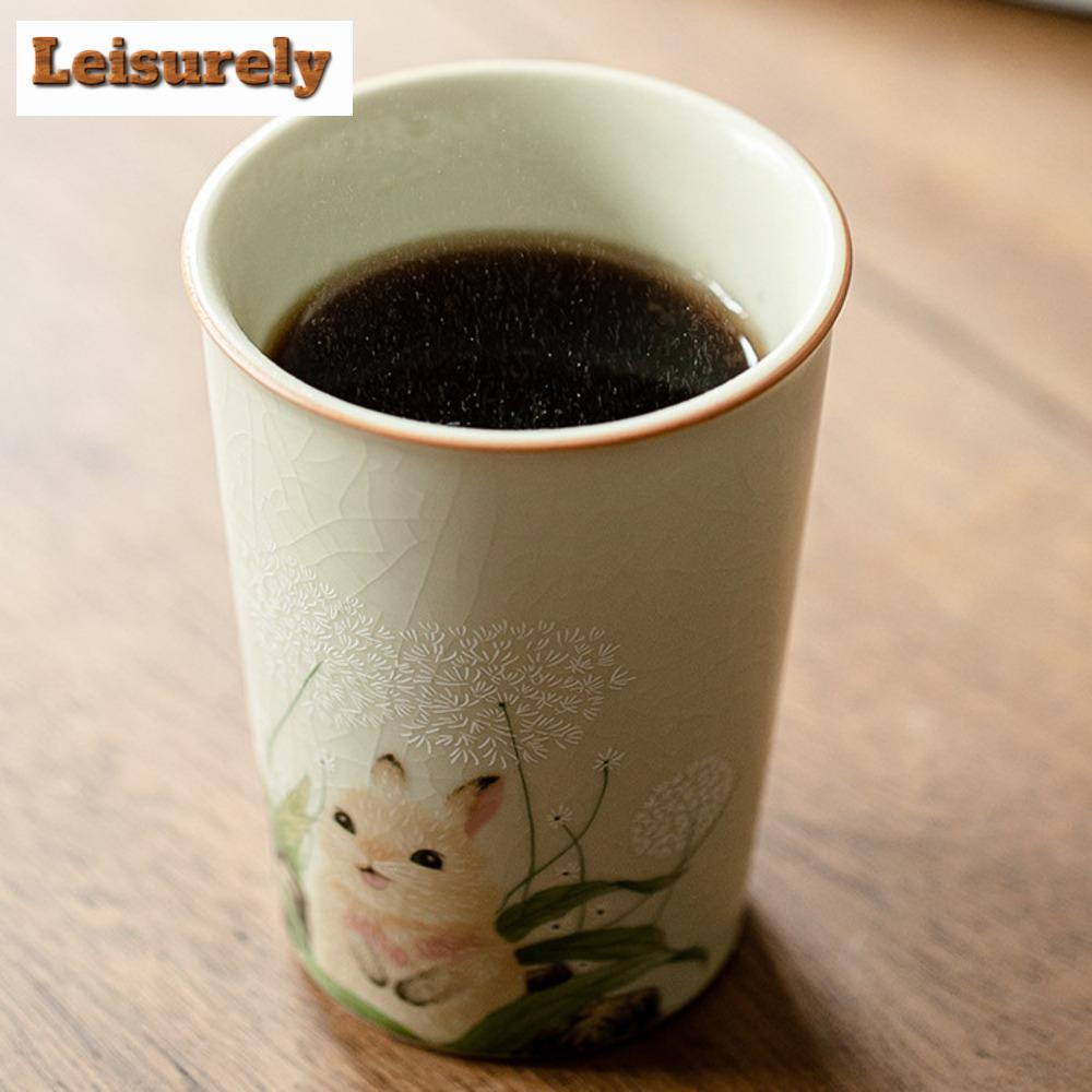 250ml Cream Ru Kiln Porcelain Teacup Cute Rabbit Cola Cup Tea Making Water Jug Large Ceramic Coffee Cup Kung Fu Teaset Drinkware