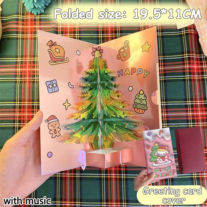3D Pop Up Christmas Card With Music Merry Christmas Greeting Card Handwritten Blessing Invitation Cards Thanksgiving Gifts