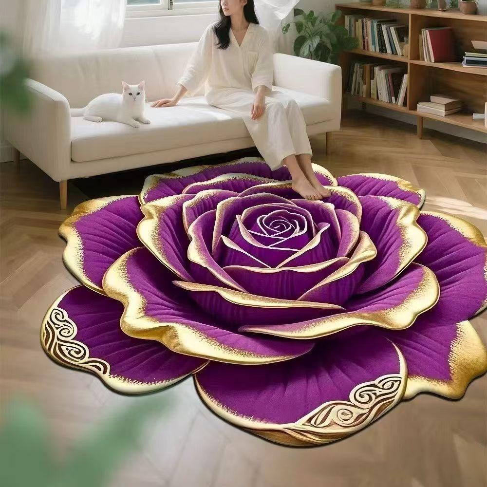 3D-Stereoskopie-Teppich mit Blumenmuster für das Wohnzimmer, Bodenmatte