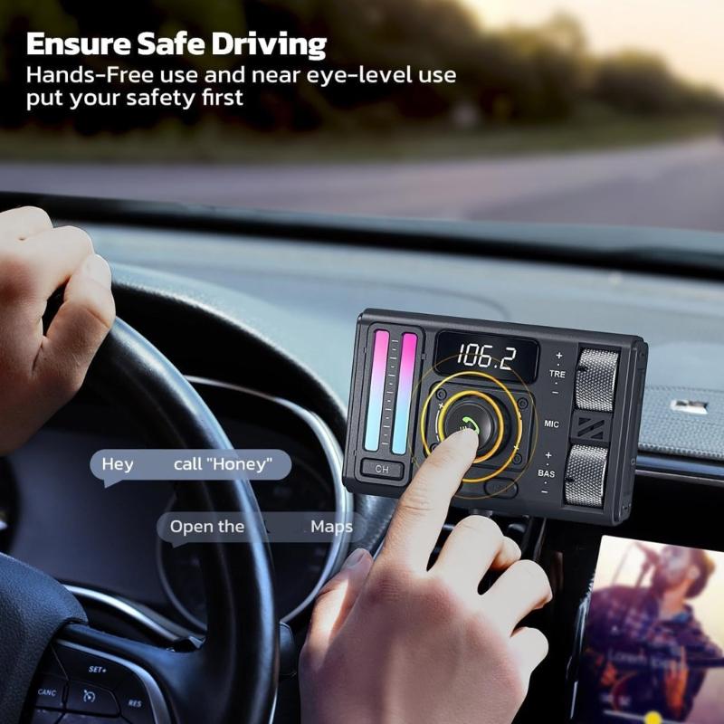 Wireless Bluetooth-compatible FM Radio Adapter Music Player FM Transmitter with Handsfree Calling USB Ports Charging