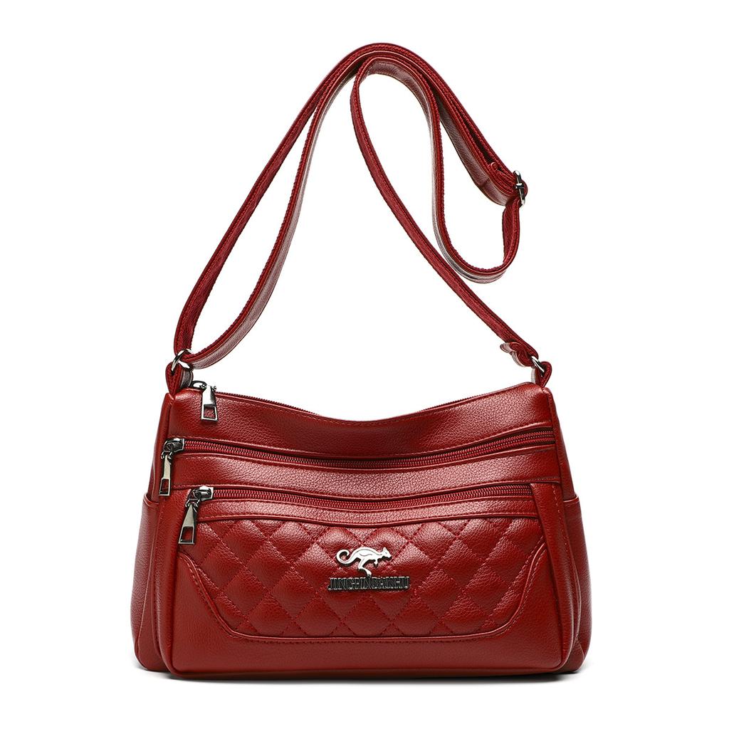 Embroidered Diamond Grid PU Single Shoulder Crossbody Women's Bag