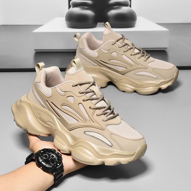 Large size new soft-soled sneakers spring and summer wear-resistant men's shoes black platform casual shoes mesh dad shoes