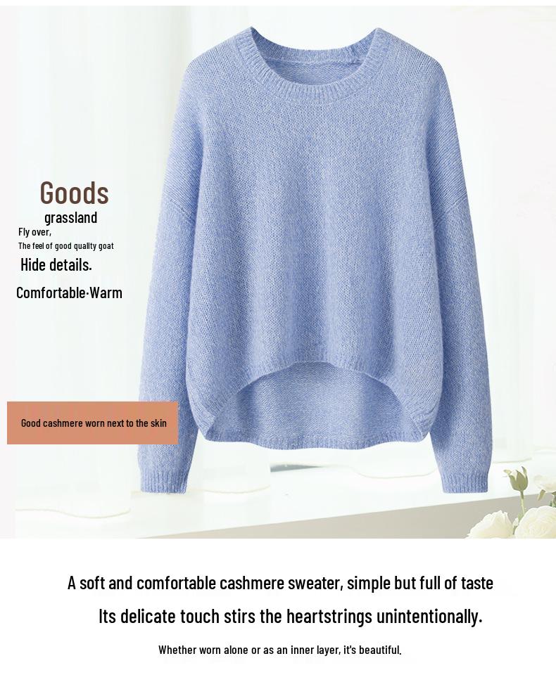 Damen Weicher Kaschmir Strickpullover - Rundhalsausschnitt, Lockere Passform, Einfarbiger Pullover für Herbst/Winter