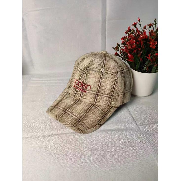 

Plaid retro breathable baseball cap for summer, makes the face look smaller, with English embroidery, sun-shading, versatile, suitable for large head 54-60