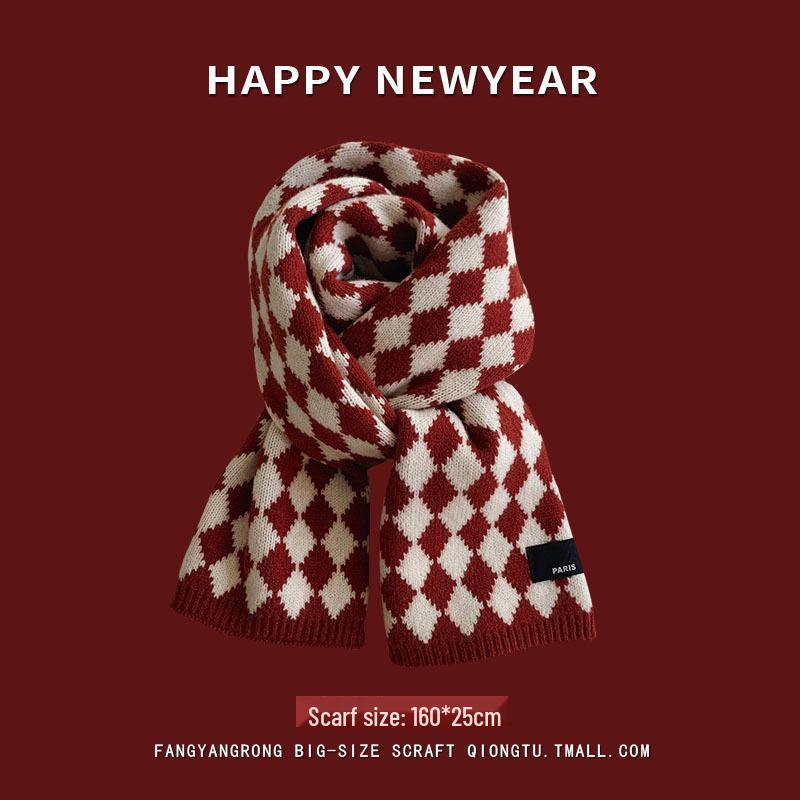 Women's Red Angora Wool Knitted Scarf - Autumn & Winter 2025 Style