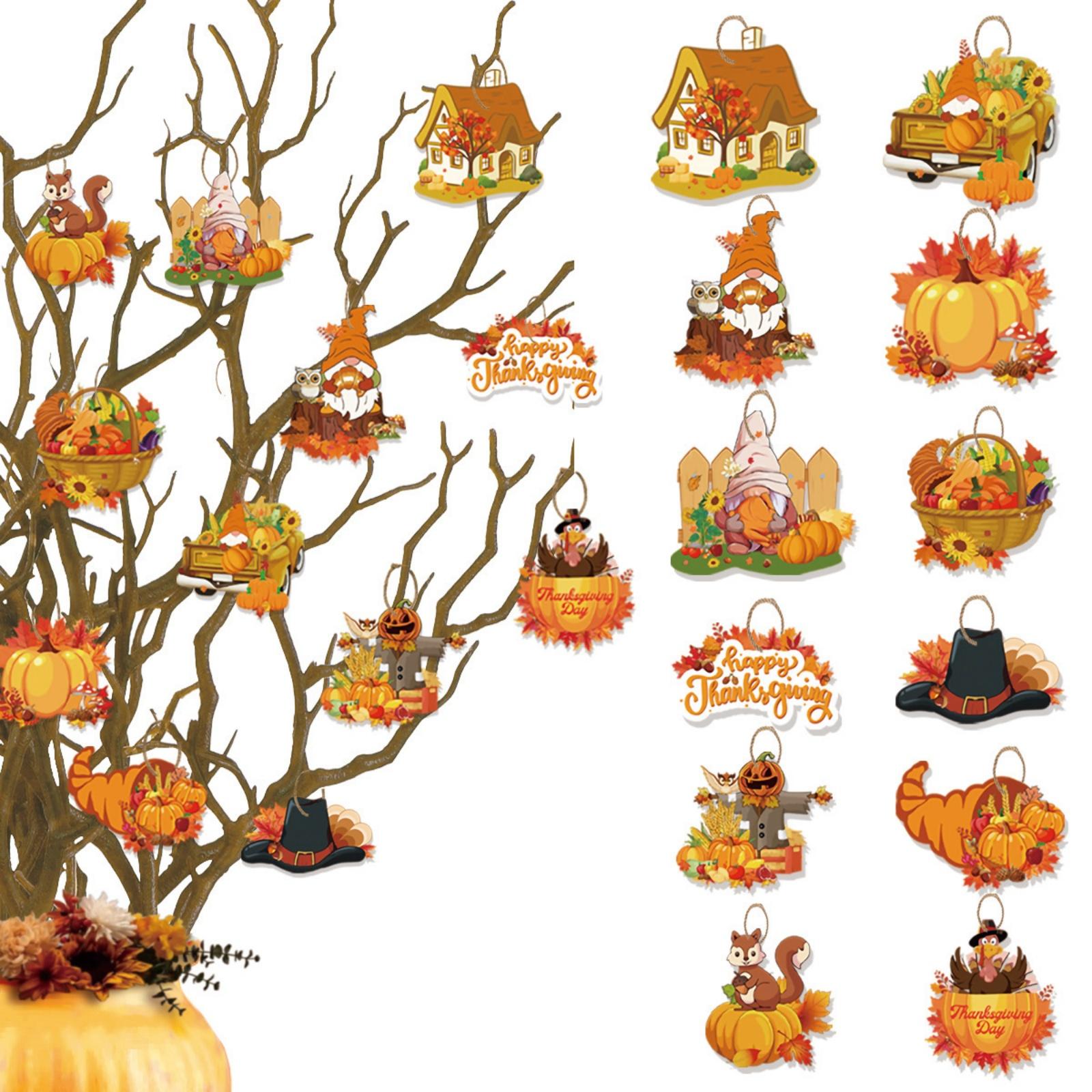 

12Pcs Hanging Ornaments Thanksgiving Fall Tree Decorations Paper Hanging Signs And Pendant With Ropes Decor One Size
