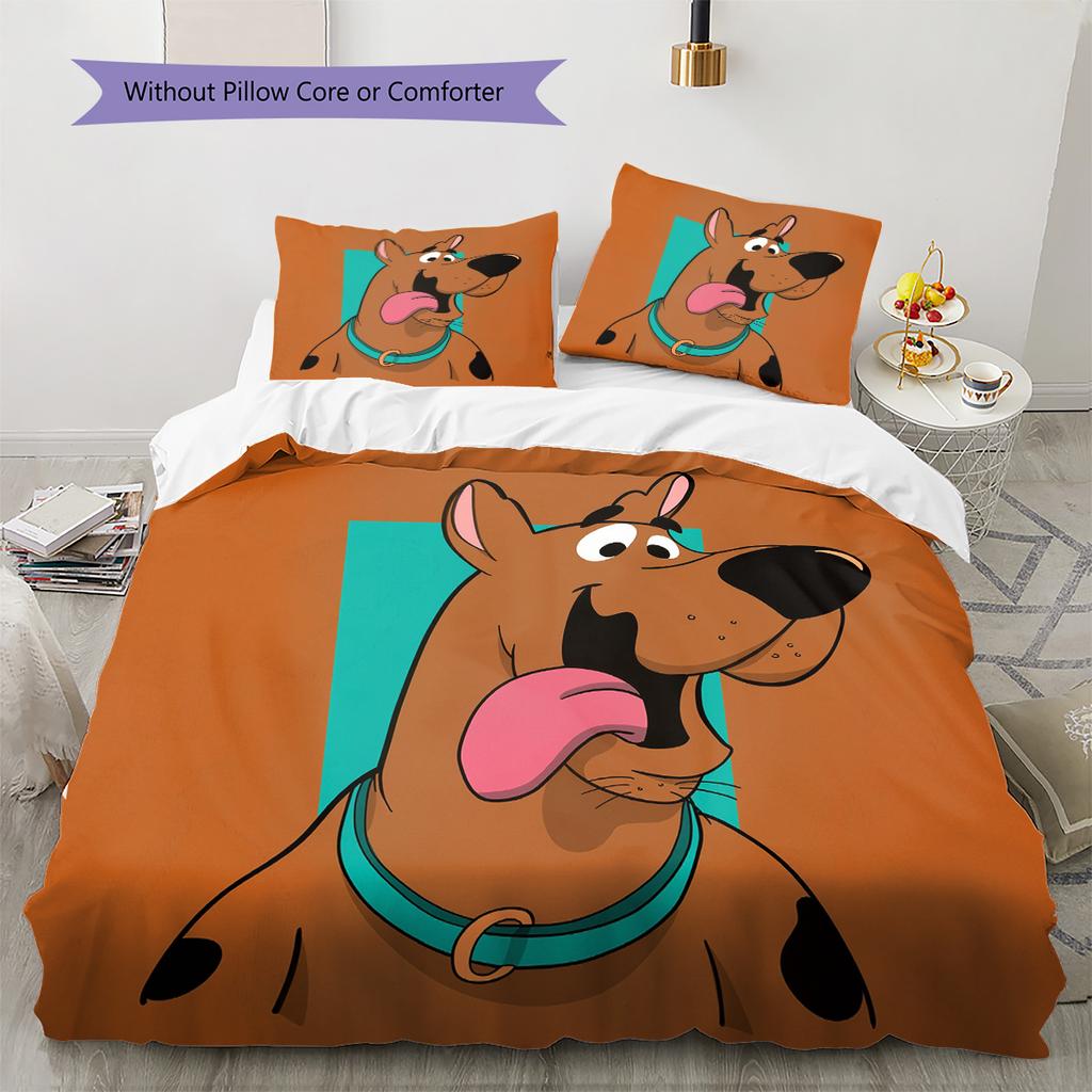 Pościel z wzorem Scooby-Doo Zestaw kołdry Dekoracja domu Prezent (1 * poszwa na kołdrę + 2 * poszewki na poduszki bez rdzenia)