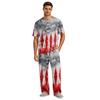 Men's Home Pajama Set, Short Sleeve Top and Long Pants with Button Fly and Drawstring Waist