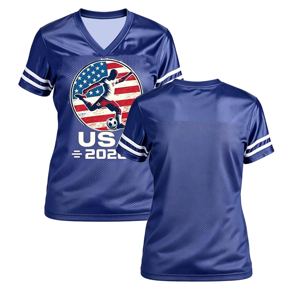 World Soccer USA 2026 Women's Jersey USA 2026 Unisex Jersey Shirt Soccer Team Breathable Soft Tee V-neck Short Sleeve Clothing