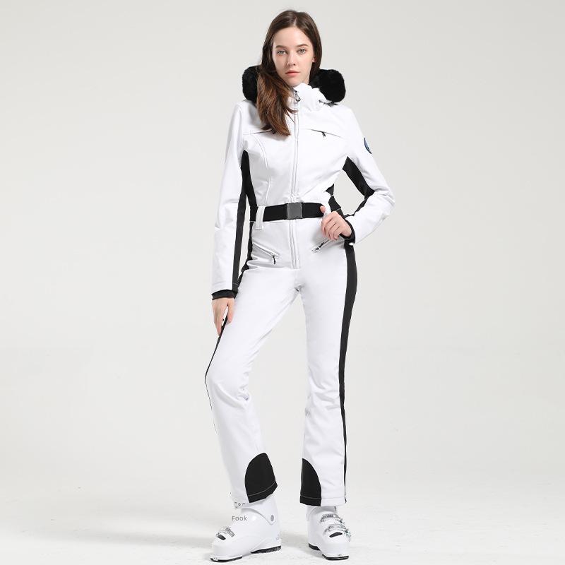 Women's Slim-Fit Windproof Double-Board Ski Suit: Thickened, Warm, Waterproof, and One-Piece Design for Outdoor Sports.