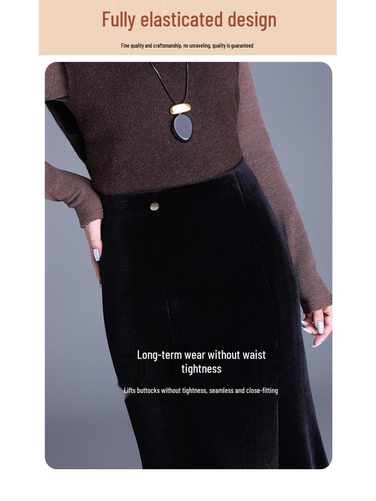 Eleganter High Waist Gold Samt Meerjungfrauenrock