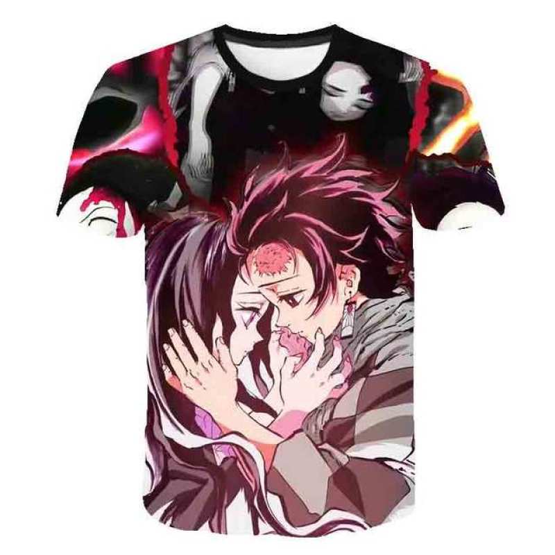 1-14 Years Old Cartoon Demon Slayer Print T-Shirts Boys Girls Summer Children Clothes 3D Printing Short Sleeve O-Neck Tops Tees