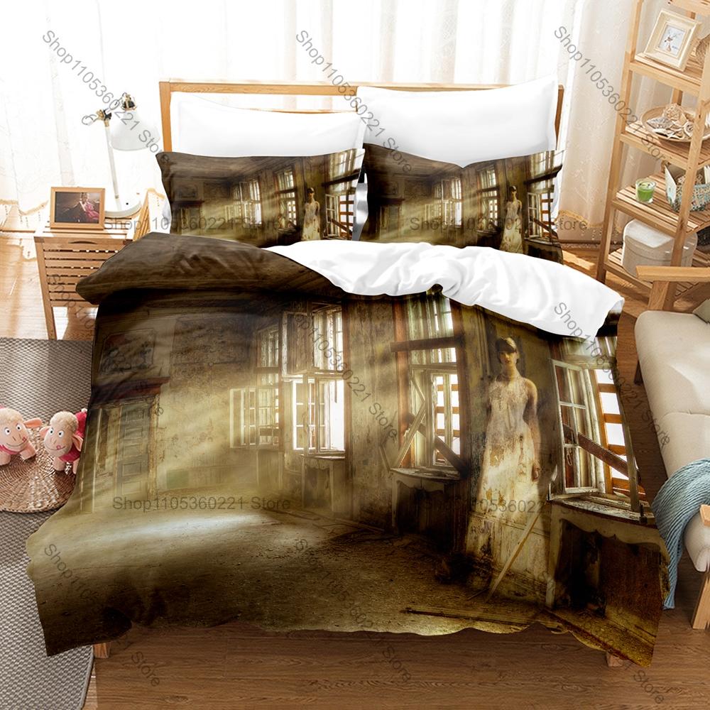 Wraith Shadow Spirit Foggy Ruin Black Thorn Blood Moon Skeleton Ghost Duvet Cover + 2 Pillowcases Gothic Fans 3pcs Bedding Set