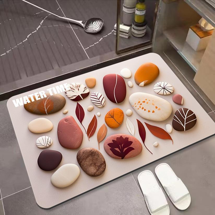 3D Floor Mat with Pebble Print for Household Bathroom and Non Slip Quick Drying Foot Pad
