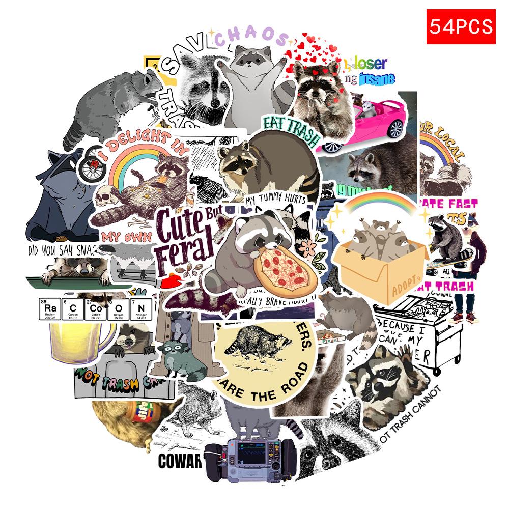 54pcs Cartoon Animal Raccoon Graffiti Stickers - Waterproof Decoration for Suitcase or Notebook