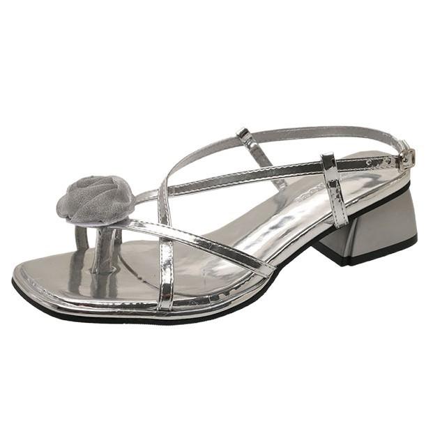 Set of toe thick heel 2025 new sandals fairy wind summer temperament camellia fairy wind vacation thin strap roman shoes