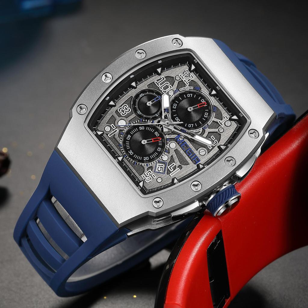 Megir Mode Sportuhren für Herren Edelstahlgehäuse Wasserdicht Leuchtend Militär Quarz Chronograph Automatisches Datum Reloj Hombre 8411