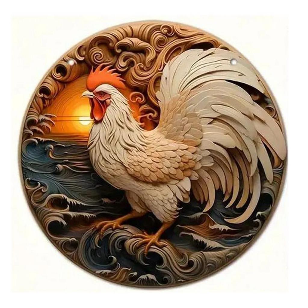 High Definition Metal Tin Sign Set Colorful Rooster Themed Round Wall Art Decor for Farmhouse Kitchen and Country Style Home Dec