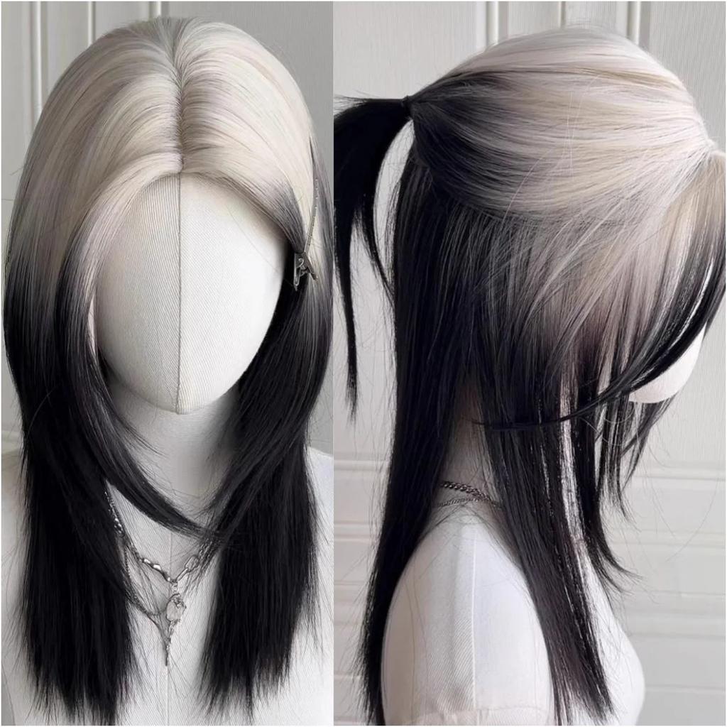 Schwarze kurze Perücke Cos Japanischer Anime Cosplay Perücke 38cm Cooles Sissy Stirnband Perücken Punk Hochwertige synthetische Perücken