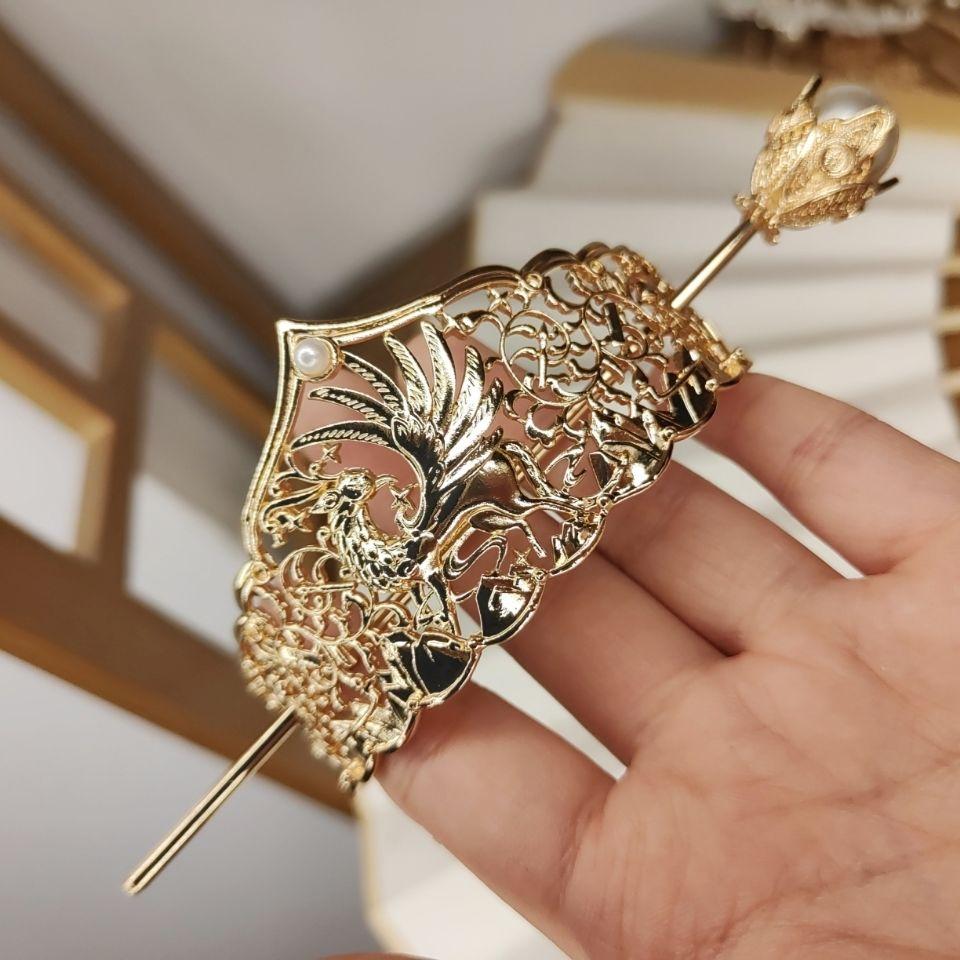 Gold Plated Hair Crown Handmade Hanfu Headdress Antique Jewelry