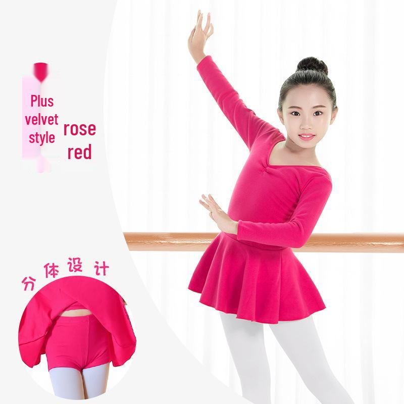 Toddler Girls' Long Sleeve Fleece Dance Leotard for Winter Practice and Exams