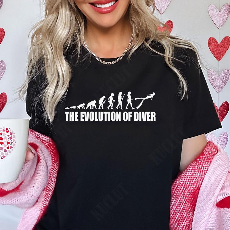 Funny Evolution of Diving Women T-Shirt Short Sleeve O-Neck Tees Fashion Scuba Diver Girl Tops Casual Summer Female Clothing