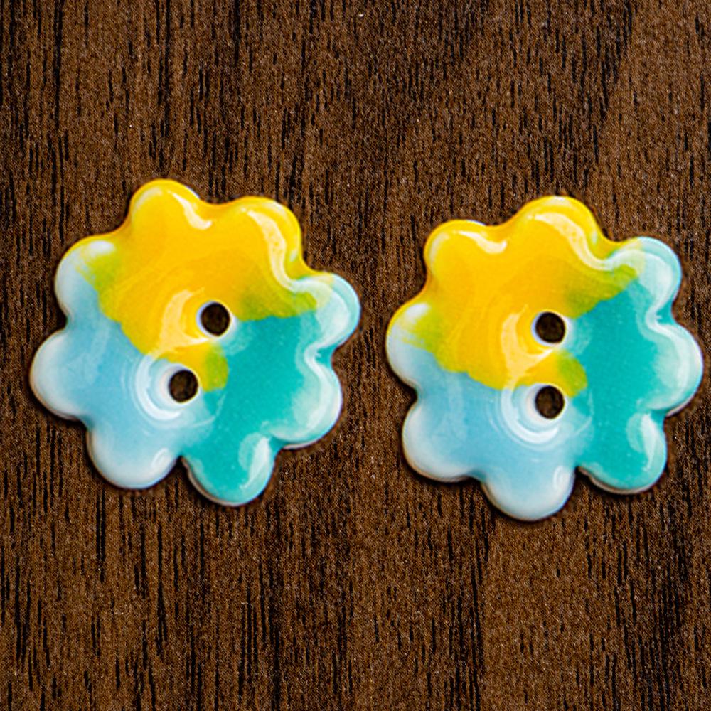 Hand-Painted Ceramic Buttons: Two-Hole Decorative Flower Design In Dopamine Colors for Clothing Accessories.