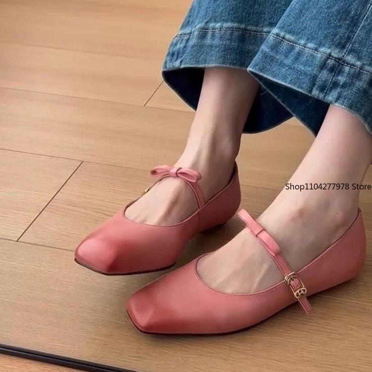 Fashion 2025 Summer Women's Flats Pink Boat Shoes Square Toe Slip on Flat Shoes for Woman Ballet Flats Comfortable Bow Women's Sandals