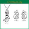 Crystal Cat 3pcs Shaped Necklace Earrings Jewelry Set Gift Teen Girls For Women