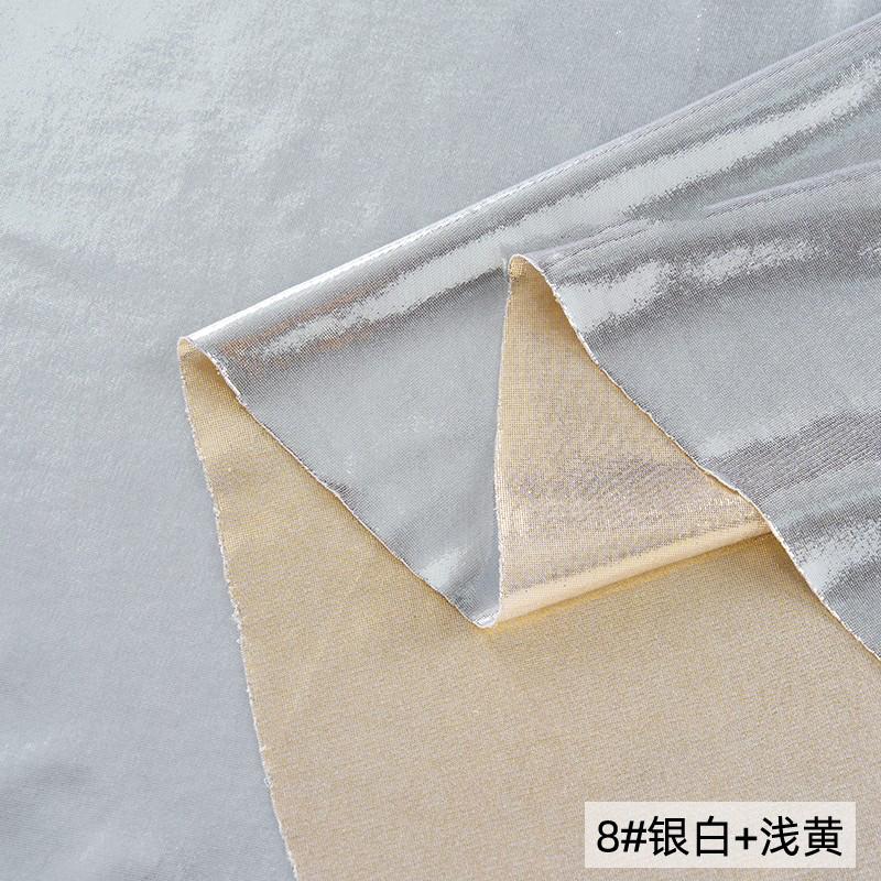 Double-sided Gold-stamped Fake Leather Fabric Iridescent Shiny Stretch Bronzing Fabric Laser Fabric for Dress,Costume,Backdrop