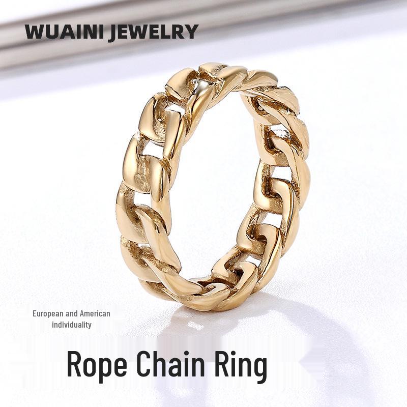 

Women s Minimalist Luxury Gold-Plated Titanium Steel Chain Ring Size 6