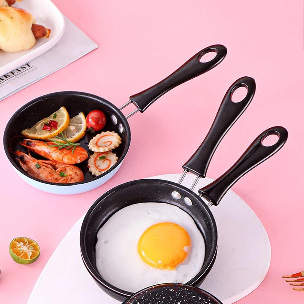 Mini Frying Pan, Omelet Pans Stainless Steel Prevent Stick Induction Pot Round Breakfast Small Fry Egg Pan with Long Plastic Handle 12cm/4.7in Blue