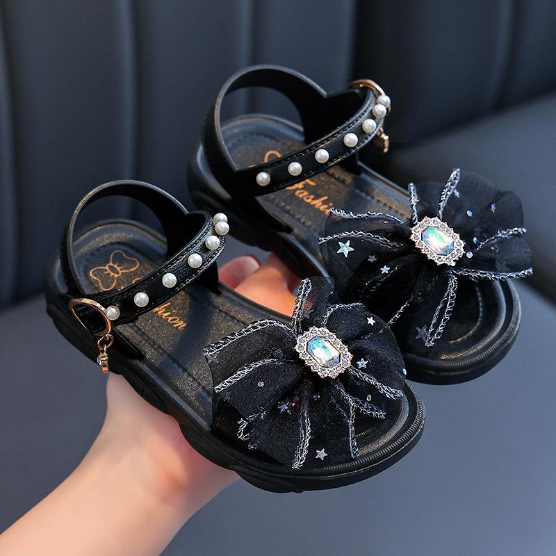 

Сандалии для девочек, милая мягкая детская пляжная обувь с бантом и цветами, детские летние сандалии с бантом, модные милые сандалии принцессы высокого качества 31 чёрный