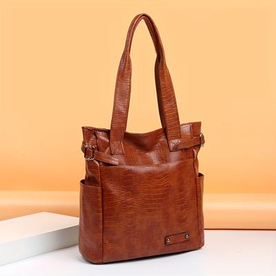 Retro Crocodile Pattern Tote Bag for Women - Fashionable and Spacious Shoulder Handbag AVE