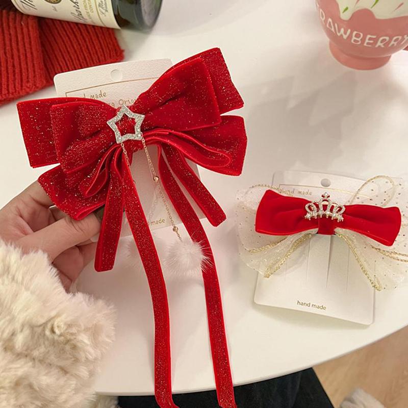 Girl'S Chinese Style Hair Clip With Bow, Red Crown, Top Clip, Children'S Antique Style Headwear, Hair Accessory