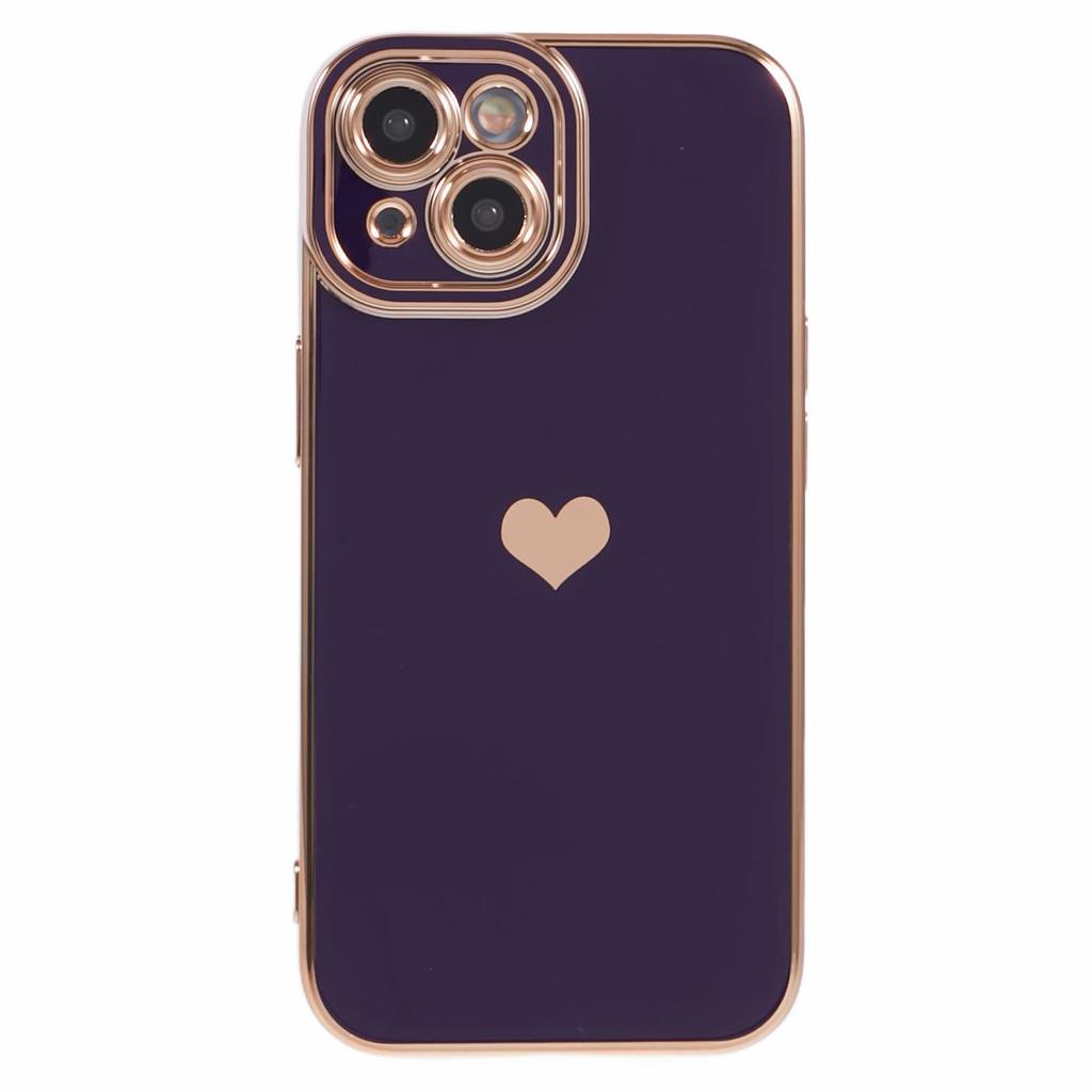 For iPhone 15 Slim TPU Case 6D Electroplating Love Heart Anti-Drop Phone Cover