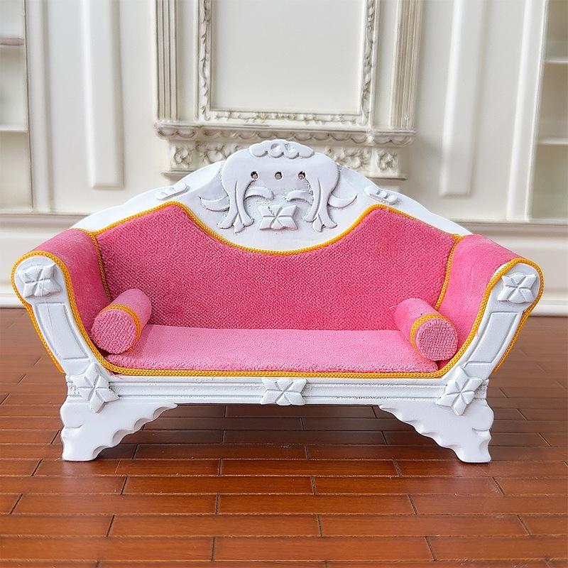 1Pcs 1:12 Scale Dollhouses Mini Pink Double Sofa Model Living Room Scene Miniature Toy Accessory DIY Decoration