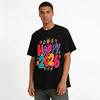 Happy 2026 Colorful Letter Print Casual Loose Fit Top Pure cotton T-shirt