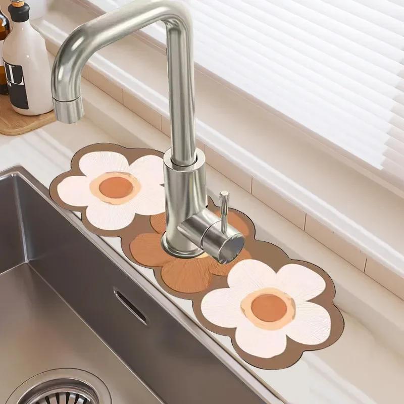 Green Fresh Sink Faucet Mat Kitchen Drain Mat Highly Absorbent Table Mat Diatom Mud Bathroom Non-Slip Mat Waterproof Countertop 10X40CM