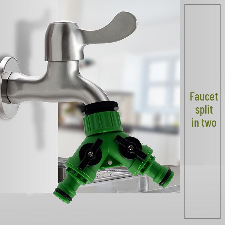 Garden Green Plastic Faucet Water Splitter: Internal 4-6 Point Thread, One-In-Two External Thread