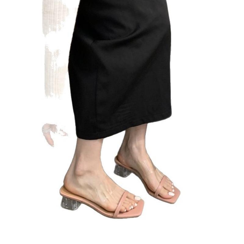 Crystal thick-heeled slippers women wear new fairy temperament sandals in summer