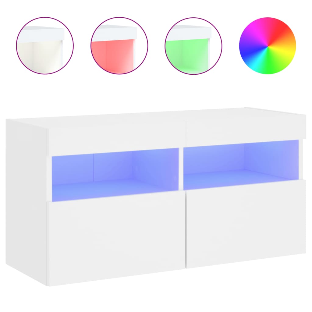Wall Mounted TV Cabinet with RGB LED Lights White 80 X 30 X 40 Cm