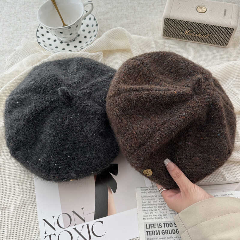 Autumn and Winter Korean Style Versatile British Retro Octagonal Painter Hat To Show Off Your Face  Small Woolen Pumpkin Hat