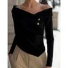 Nova Camisa Elegante de Cor Sólida com Ombro a Mostra/Um Ombro de Manga Comprida para Mulheres - Estilo Primavera